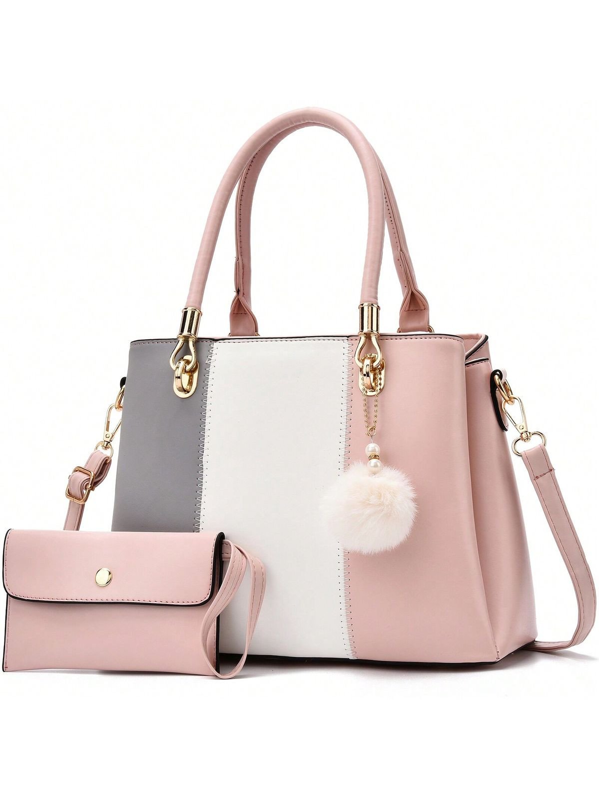 MOSSDOOM Luxury Pearl & Ribbon Decor Shoulder Bag - Elegant Pink Gradient
