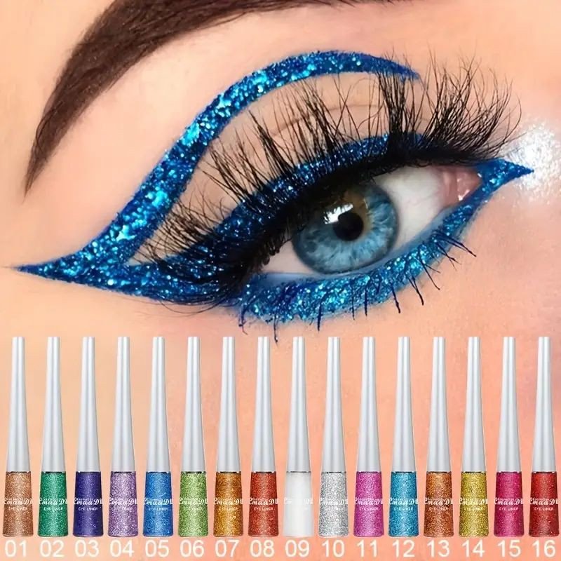 কালার সেট গ্লিটার লিকুইড আইলাইনার - ওয়াটারপ্রুফ, মেটালিক শিমার আই মেকআপ